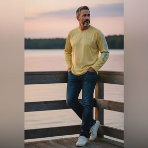 Columbia PFG Yellow Sun Protection UPF Fishing Performance Long Sleeve Shirt XL